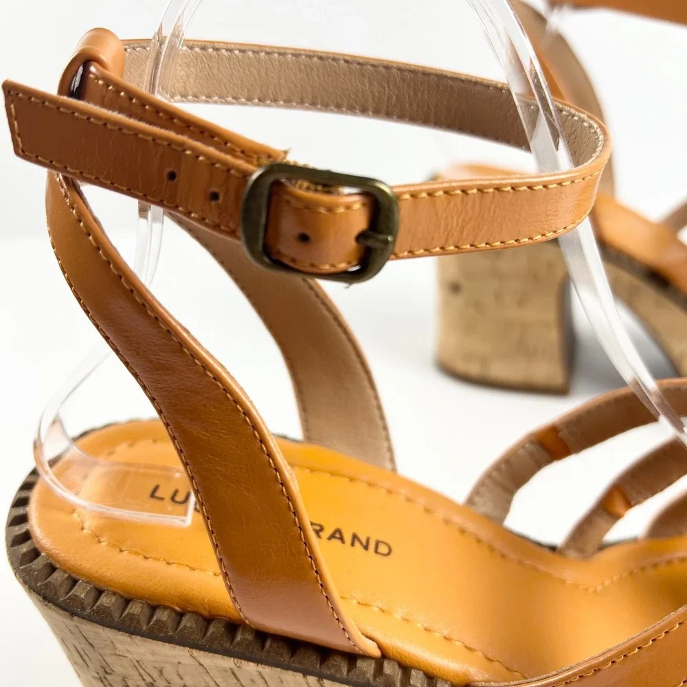 LUCKY BRAND Orange Platform Sandals Size US 9 Cork Block Heel  LK Taiza NIB
